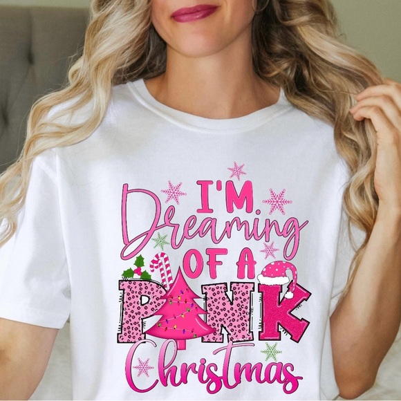 Gildan Tops - NEW I'm Dreaming of a Pink Christmas T-shirt, size 2X, Plus Size, Handmade